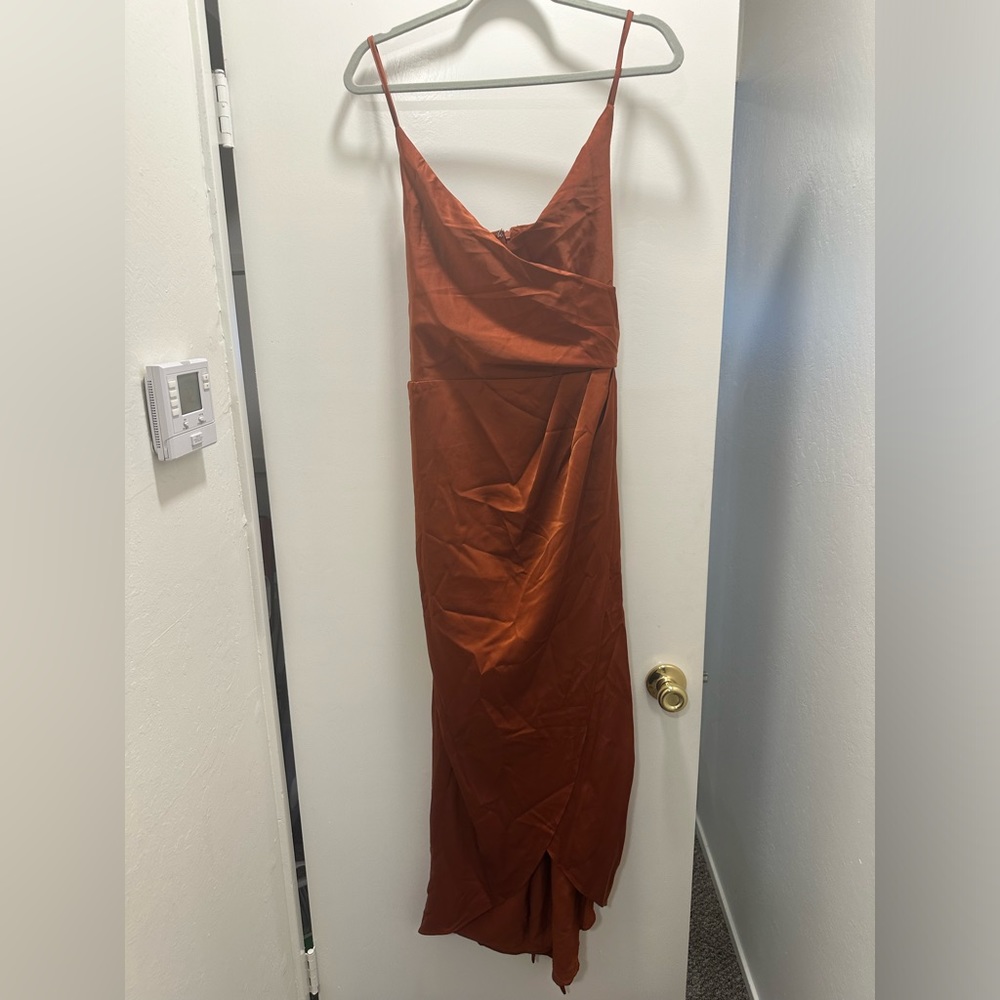 Satin Burnt Orange Bridesmaids dress